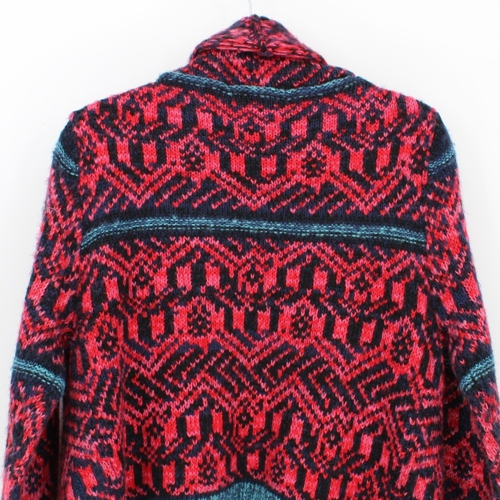Blue Rain $68 Sm/Medium Red Blue Aztec Pattern Open Front Draped Knit Cardigan - Picture 8 of 10